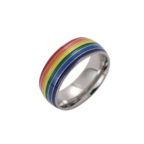 Fashion Rainbow Pride Ring Women Men Gay Lesbian LGBT Stainless Steel