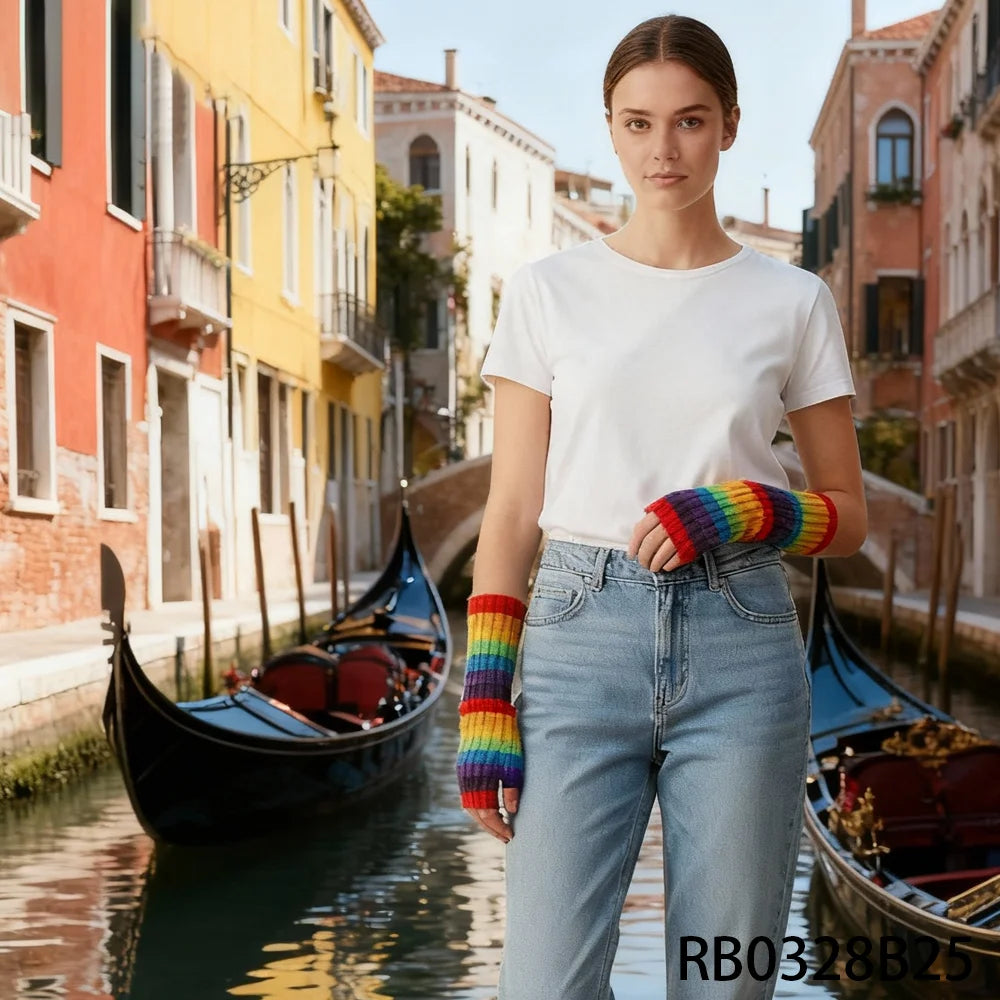 PESENAR Pride Month Rainbow Striped Fingerless Gloves - Celebrate Love