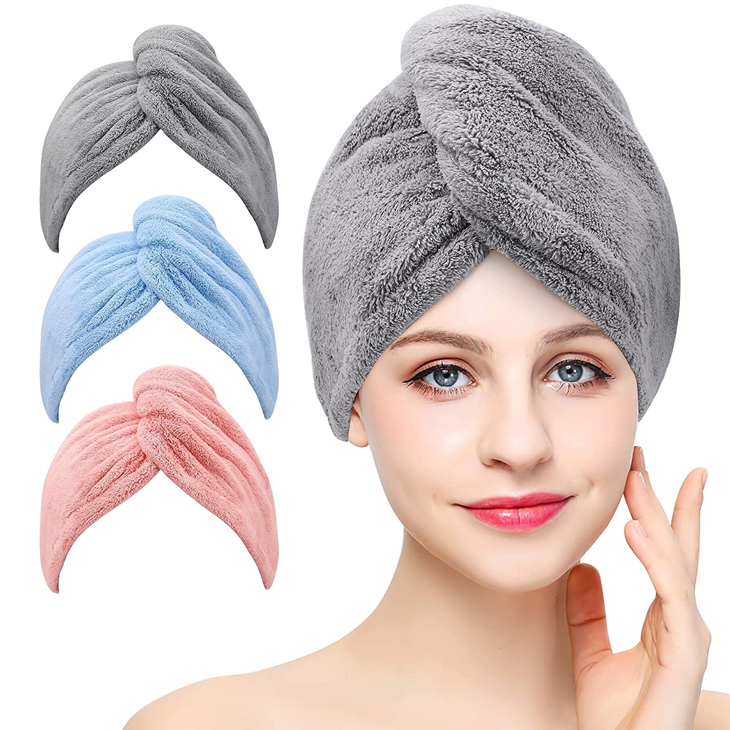 Set of 3 Microfiber Hair Towel,(Multicolor,Mix Design)