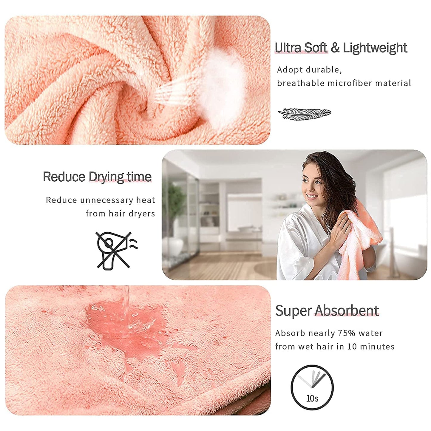 Set of 3 Microfiber Hair Towel,(Multicolor,Mix Design)