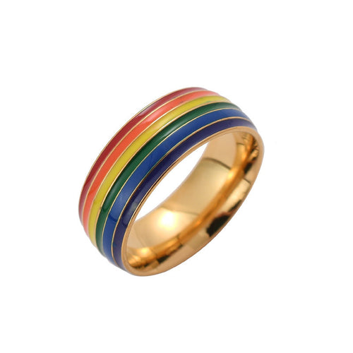 Fashion Rainbow Pride Ring Women Men Gay Lesbian LGBT Stainless Steel