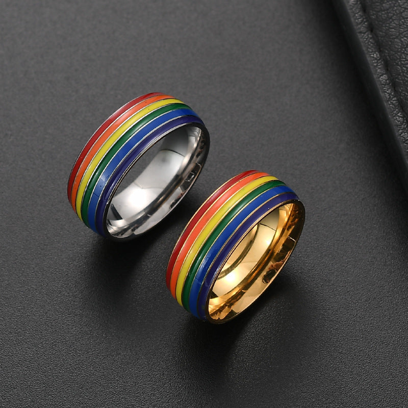 Fashion Rainbow Pride Ring Women Men Gay Lesbian LGBT Stainless Steel