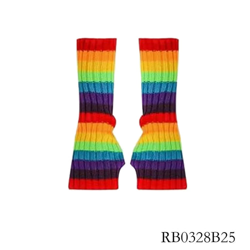 PESENAR Pride Month Rainbow Striped Fingerless Gloves - Celebrate Love