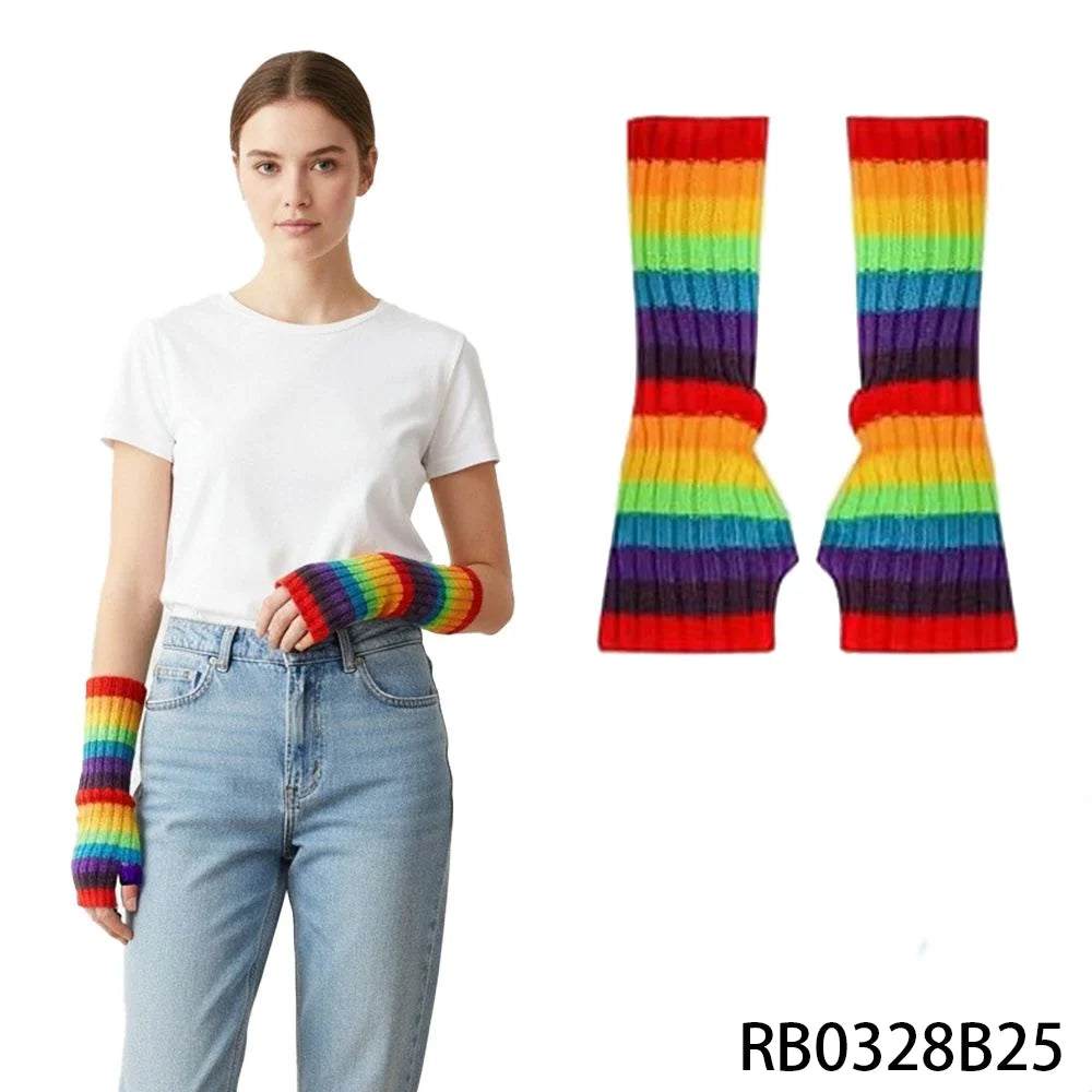 PESENAR Pride Month Rainbow Striped Fingerless Gloves - Celebrate Love