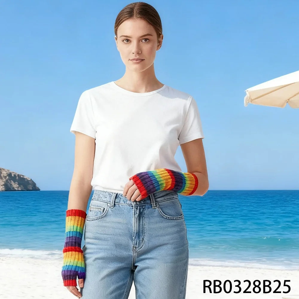 PESENAR Pride Month Rainbow Striped Fingerless Gloves - Celebrate Love