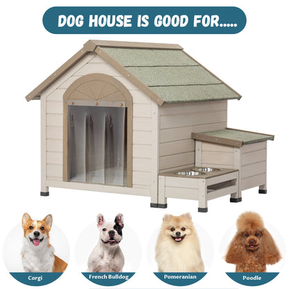 Outdoor fir wood dog house with an open roof ideal for small to medium